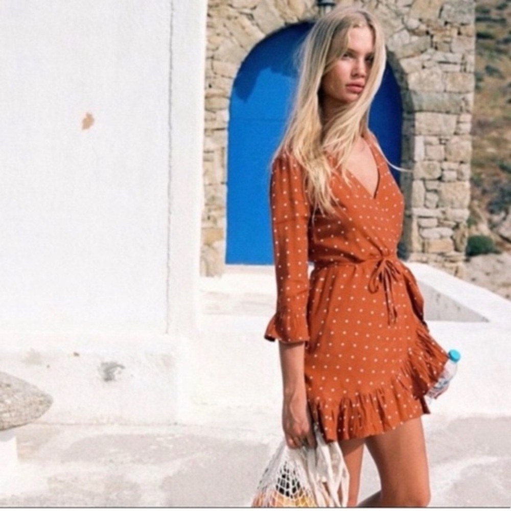 Faithfull The Brand Dresses Carmel Wrap  Mini Dress In Stefano Color Ginger
